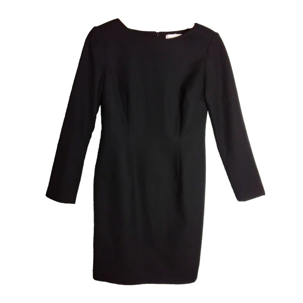 Chadwick's Women's Black Wool Long Sleeve Sheath Dress Size 6 Petite Fitted Arms